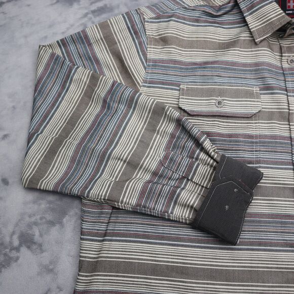 Swiss Tech Shirt Mens XL Extra Blue Striped Outdoor Hike Stretch Button Up - Picture 9 of 16